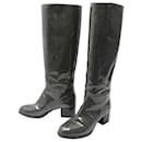 CHAUSSURES CHANEL BOTTES CAVALIERES G28474 37.5 CUIR VERNIS + BOITE BOOTS - Chanel