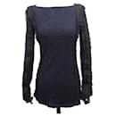 CHANEL P TUNIC DRESS44700 LONG LACE EMBROIDERY TOP XS 34 BLUE SHIRT - Chanel
