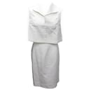 ENSEMBLE HERMES HAUT + JUPE EN COTON BLANC MATELASSE M 40 WHITE TOP SKIRT - Hermès