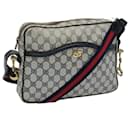 GUCCI GG Canvas Sherry Line Shoulder Bag PVC Leather Gray Red Navy Auth ti1224 - Gucci
