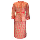 Lafayette 148 New York Orange / ivory / Tan Cotton Tweed Jacket and Skirt Two-Piece Set - Autre Marque