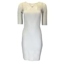 Emanuel Ungaro White Sheer Panel Lace Detail Short Sleeved Knit Dress