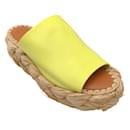 Robert Clergerie Yellow Leather and Raffia Slide Sandals