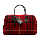 Red Burberry Wool House Check Overnight Bag