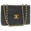 CHANEL Deca Matelasse Turn Lock Chain Shoulder Bag Lamb Skin Black CC ar5950A - Chanel