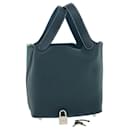 HERMÈS Picotin Rock 18 PM Sac à Main Taurillon Clémence Bleu Vert Auth 27689UNE - Hermès