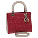 Christian Dior Lady Dior Cannage Medium Hand Bag Lamb Skin Red White Auth 29502A