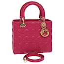 Bolsa de mão Christian Dior Lady Dior pele de cordeiro 2maneira Pink Auth 28644