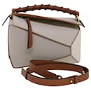 LOEWE Small Puzzle Edge Shoulder Bag calf leather 2way Taupe off white Auth 45050A - Loewe