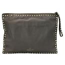Brown Leather Large Rockstud Clutch - Valentino