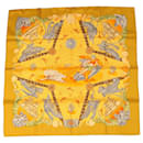 HERMES CARRE 90 Angel Voyage Scarf Silk Yellow Orange Auth 42856 - Hermès