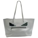 Light Grey Leather Tote with Mirror "Monster Eyes" - Fendi
