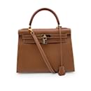Hermes Vintage Beige Leather Kelly 28 cm Sellier Bag Handbag - Hermès