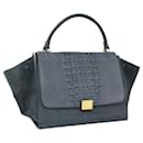 Borsa tote a trapezio in pitone blu e pelle scamosciata - Céline