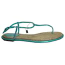 René Caovilla Crystal-Embellished Flat Sandals In Turquoise Satin - Rene Caovilla