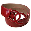 CHANEL CC Red Patent Leather Belt Size 95/38 - Chanel