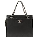 Chanel 1998 Black Caviar Leather Medium Tote with Silver Hardware