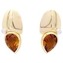 Modernist earrings, Yellow gold, diamants, citrines. - inconnue