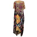 Vestido largo de seda estampado con adornos multicolores Camilla
