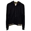 Versace Sudadera con capucha y cremallera con borde Greca en poliéster negro