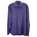Ermenegildo Zegna Checkered Long Sleeve Shirt in Blue Cotton