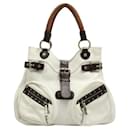 White with Brown Trim Shoulder Bag - Versace