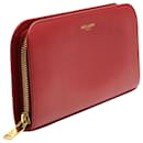 Red Leather Zip Around Long Wallet - Saint Laurent
