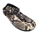 Pedro Garcia Beige / Black Spiked T-Strap Flat Snakeskin Leather Sandals - Autre Marque