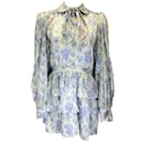 LoveShackFancy Ivory / Blue Daly Frosted Shores Print Floral Satin Mini Dress - Autre Marque
