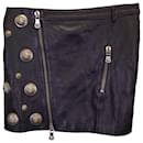 Versus Versace Lion Head Studs Zipped Skirt in Black Calfskin Leather