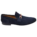 Gucci Web Horsebit Loafers in Navy Blue Suede