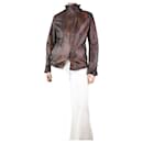 Brown leather faded-effect jacket - size UK 14 - Autre Marque