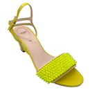 Fendi Yellow Bead Embellished Embossed Leather Wedge Sandals - Autre Marque