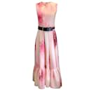 Leo Lin Pink Isabella Flora Print Belted Sleeveless Midi Dress - Autre Marque