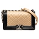 Bolso mediano con solapa bicolor Boy de piel de cordero marrón Chanel Marrón