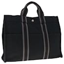 HERMES Fourre Tout MM Hand Bag Canvas Gray Black Auth ai762 - Hermès