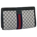 GUCCI GG Supreme Sherry Line Clutch Bag PVC Navy Red 37 014 2125 auth 65745 - Gucci
