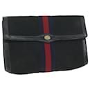 GUCCI Sherry Line Clutch Bag Suede Black Red Navy 37 014 3088 auth 65806 - Gucci
