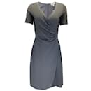 Armani Collezioni Charcoal Grey Short Sleeved V-Neck Stretch Knit Midi Dress - Autre Marque