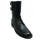 Celine Black Leather Ranger Lace Up Boots with Buckle Cuff - Autre Marque