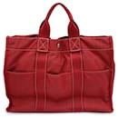 Hermes Paris Vintage lona roja algodón Fourre Tout MM bolsa de asas - Hermès