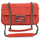 Orange Embossed FF Logo Baguette Chain Crossbody Bag - Fendi