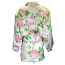 Richard Quinn Blanc / Robe en soie boutonnée à manches longues et imprimé floral multicolore rose - Autre Marque