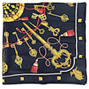 foulard 90 Silk Les Clefs Black - Hermès
