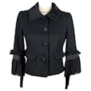 New CC Camellia Buttons Black Tweed Jacket - Chanel