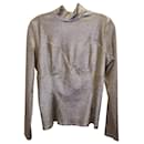 Paco Rabanne Metallic Knit Turtle-Neck Sweater in Gold Polyester Viscose