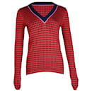 Diane Von Furstenberg V-Neck Check Sweater in Red Viscose