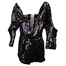 Balmain Off-the-Shoulder Sequined Playsuit in Black Polyester
