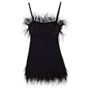 Staud Etta Feather-Trimmed Mini Dress in Black Viscose