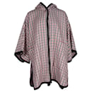 Maje Gingham-Print Hooded Woven Cape In Multicolor Cotton